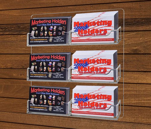 Marketing Holders Hanging Business Card Holder with Hardware 6 Pocket Clear Acrylic Wall Mount Multi Slot Rack for 3.5" x 2" Gift or Appointment Cards Space Saver Travel Agents Restaurants