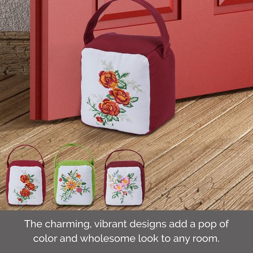 Elements Decorative Embroidered Floral Door Stoppers for Bedroom, Living Room, Office, Set of 3