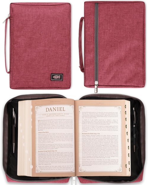 Christian Art Gifts Bible Cover - Jesus Fish Design in Red Canvas | Small Size