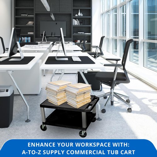 A-to-Z Supply WT16-N 16" AV Cart, 2 Molded Plastic Shelves, Heavy-Duty Casters, Ergonomic Handle, Optional Electrical Assembly, 24"W x 18"D x 16"H, Made in USA