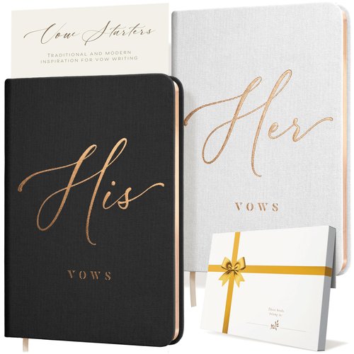 ARTESORI Vow Books His and Hers - Linen Wedding Vow Books Perfect as Bride & Groom Gifts, Wedding Registry Ideas - His & Hers Gifts Wedding Vow Book - Wedding Essentials & Accessories (White & Black)