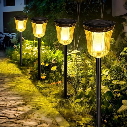 Kruta Solar Garden Lights - Super Bright 200 Lumen Waterproof Outdoor Lighting | 4 Pack, 14 Hours Runtime