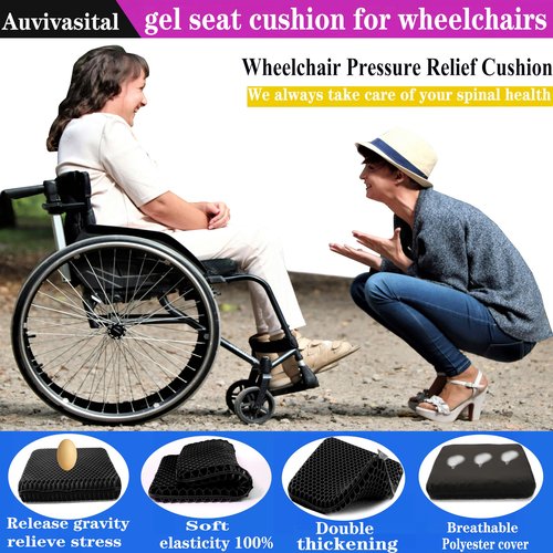 Auvivasital Plus Size Gel Seat Cushion for Long Sitting, Extra Large and Thick, Seat Cushion for Back, Hip, Sciatica, Tailbone Pain Relief, Use for The Office, Wheelchair, Car, Stadium.(Black)