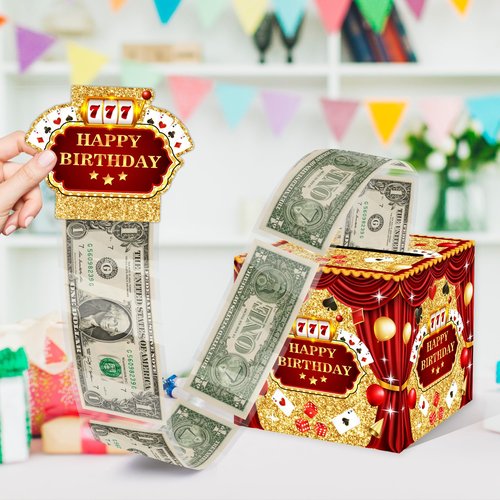 Casino Birthday Money Gift Box, Happy Birthday Poker Box with Draw Strip, Las Vegas Pull Out Cash Boxes, Casinos Birthday Gifts Boxes for Women Men, Casino Cash Boxes Party Decorations for Poker Night
