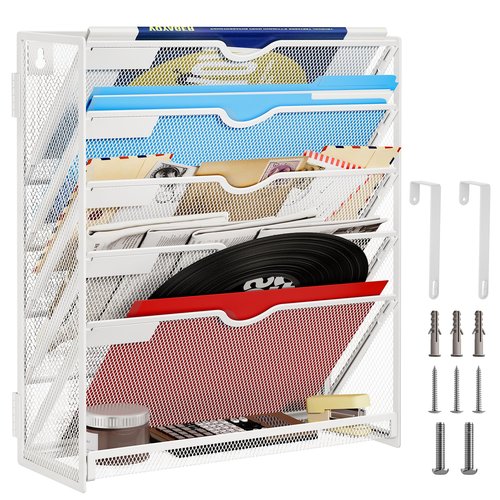 Lavatino 6-Tier Hanging File Organizer, Wall Mount File Holder for Mails Folders Papers Magazine Organization, Vertical Document Organizer for Office Home - (White)