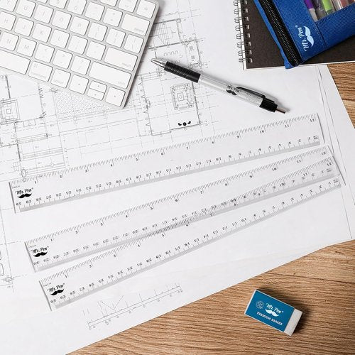 Mr. Pen Plastic Rulers - 12 Inch, 3 Pack | Easy-to-Read, Scratch-Resistant Design for School & Office