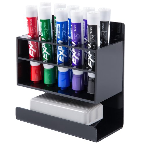 MyGift Dry Erase Marker Holder 10 Slots Whiteboard Marker Holder for Wall Dry Erase Eraser Holder Wall Mount Black
