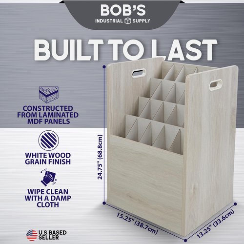 BISupply Blueprint Holder Map Storage on Wheels - 20 Slot White Rolled Architectural Plan Cart