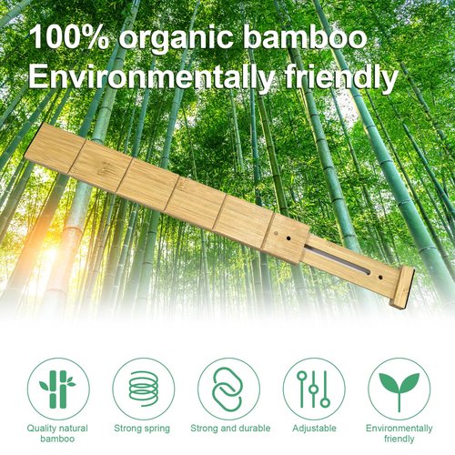MAGIC BAMBOO 4 Pack Bamboo Drawer Dividers with Inserts and Labels – Adjustable Kitchen Drawer Organizers, Expandable Storage Solutions for Home, Office, Dressers (17-22 Inches)