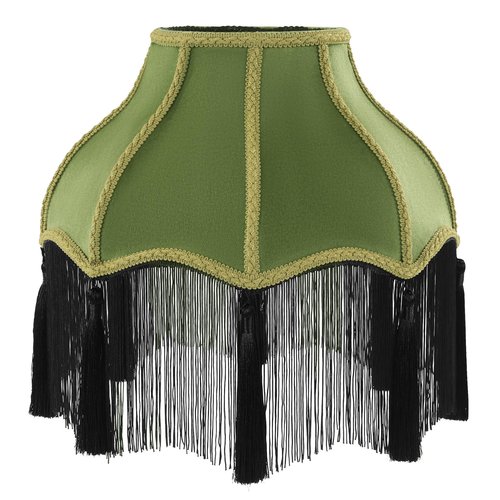 MABOZOO Victorian Lamp Shade, Velvet Vintage Lampshade with Tassel and Fringe, 6.4"x13"x12.3" Bell Shape Scallop Lampshades for Table, Floor and Bedside Lamps (Olive Green)