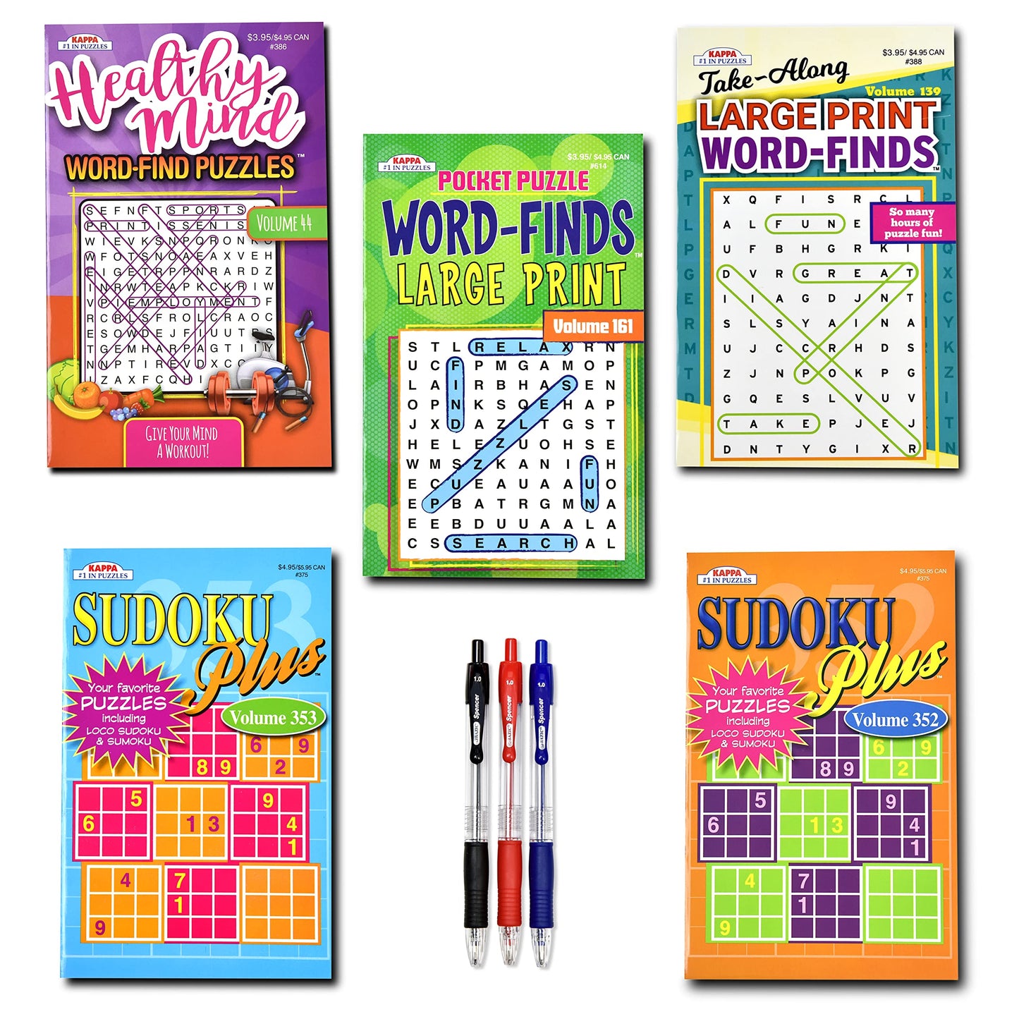 17-Pack 1400+ Sudoku Puzzles for Adults, Large WordSearch Puzzle for Adults, Aging Seniors Brain Stimulation Activity Books (Variety Pack Bulk) - Large 8x10 & Digest 5x8 Combo