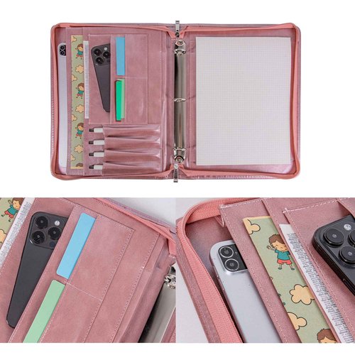 Planner Binder,Padfolio for Women,Leather Binder 3 Ring, A4 Binder Planner with Laptop Pocket,Legal Size Portfolio Organizer,Business Portfolio for Women,Rose Gold