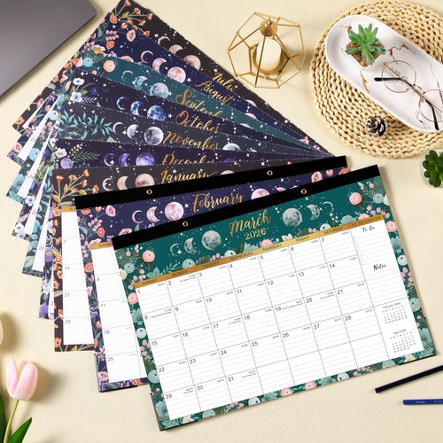 2026 Desk Calendar - 12 Monthly Desk/Wall Calendar, Jan 2026 - Dec 2026, Desk Calendar 2026, 16.8" x 12", Thick Paper with Corner Protectors, Large Ruled Blocks - The Moon
