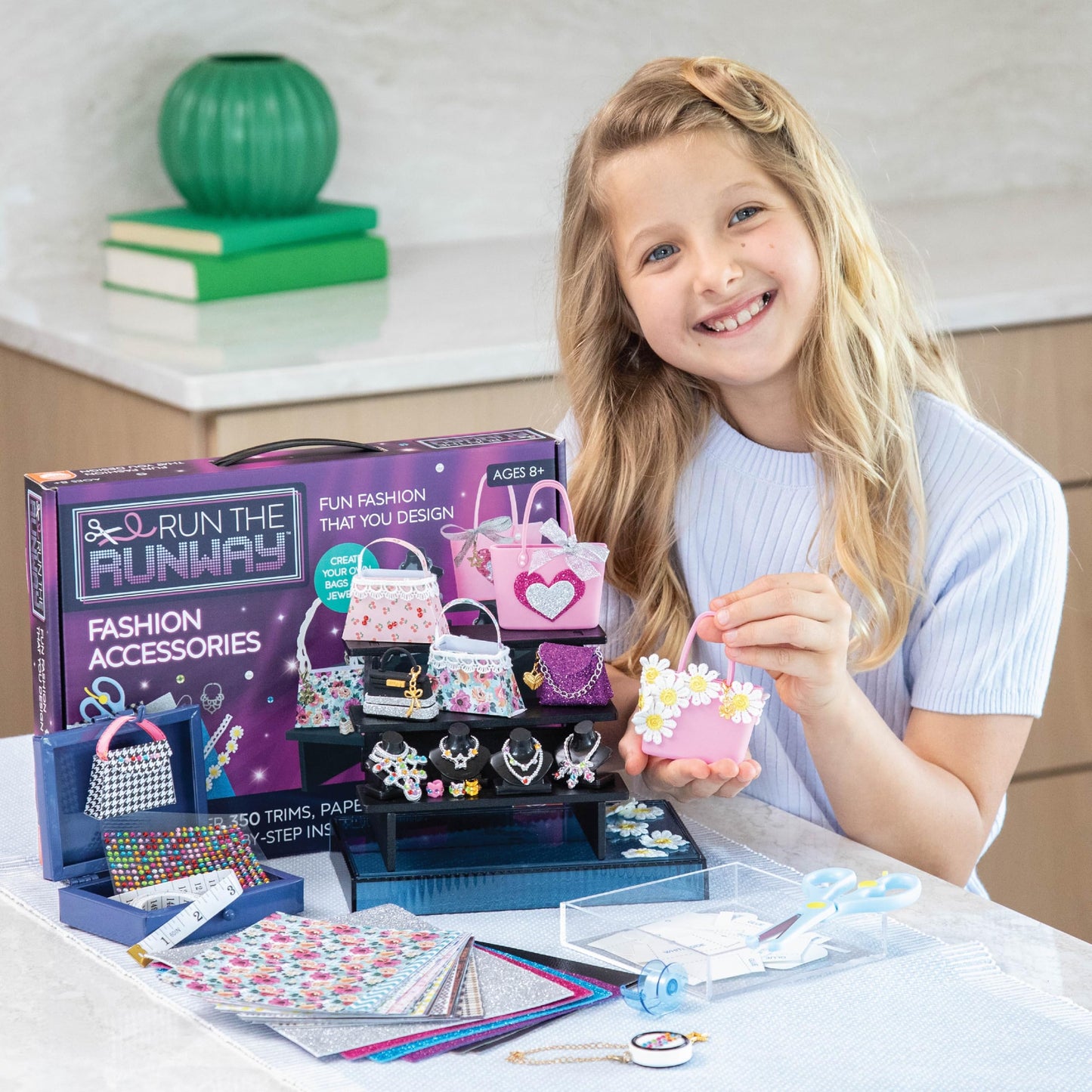MindWare Fashion Designer Kits Ages 8+ - Run The Runway DIY Craft Kit for Girls - Creative Learning Activity for Kids - Design Bags & Jewelry