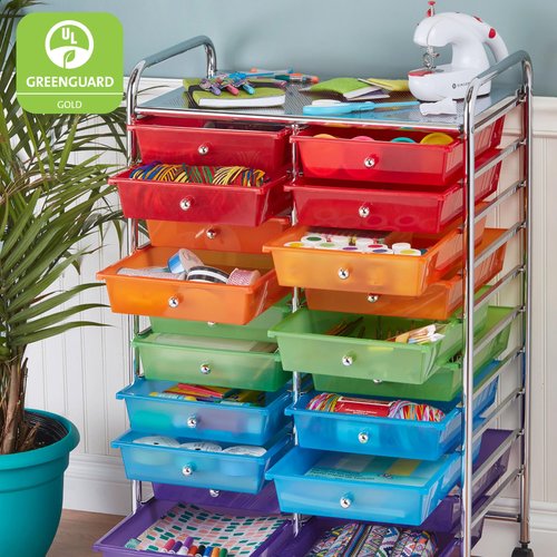 ECR4Kids 20-Drawer Mobile Organizer, Storage Cart, Assorted