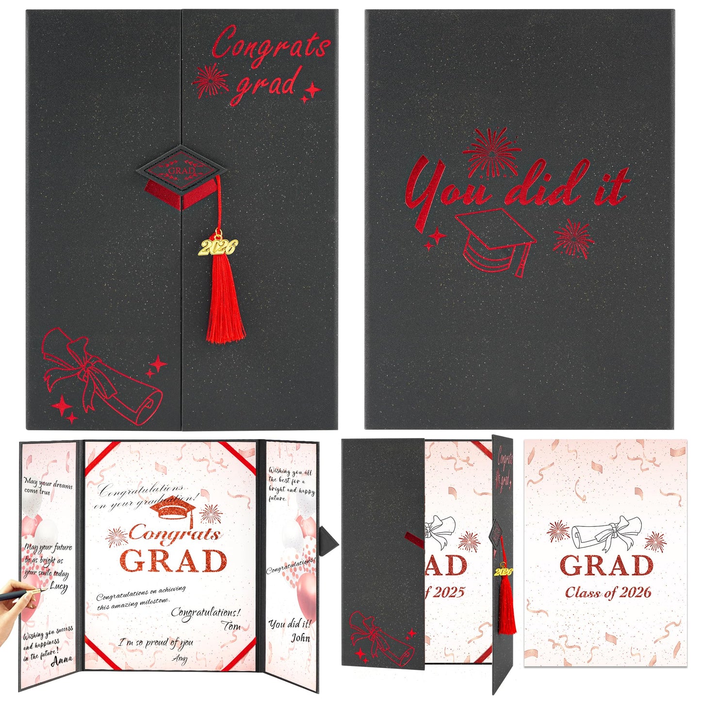 AYGXU Graduation Guest Book 2026-guest Book for Graduation Party,Black red Gold Autograph Book with Tassel Class of 2026 Graduate Party Decorations,Graduation Signature Guest Book