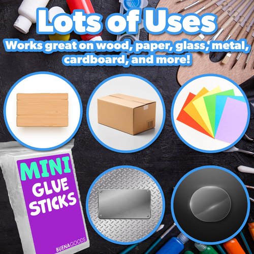 Buena Goods 200 Pack Mini Hot Glue Sticks for Mini Hot Glue Guns - 4" x 0.27" - Bond and Craft on Metal, Paper, Glass, Wood, and More - Quick Drying and Transparent Sticks Bulk