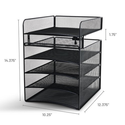 Safco Onyx Hanging Under Desk Organizer, 5 Trays, Office and Classroom Mailbox , Paper and Mail Sorter, Steel Mesh, Black