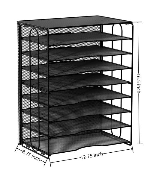 EasyPAG Mesh Desk Tray Organizer 8 Slot Classroom Office Desktop File Paper Sorter, Black