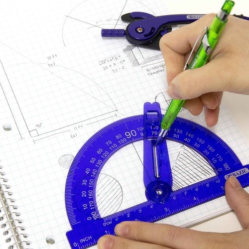 BAZIC Products Geometry Math Compass Set w/Scale-Arm, 6" Swing Arm Protractor, & HB Wood Pencil, Inch Centimeter, Mathematical Drafting Drawing Tool, 24-Pack