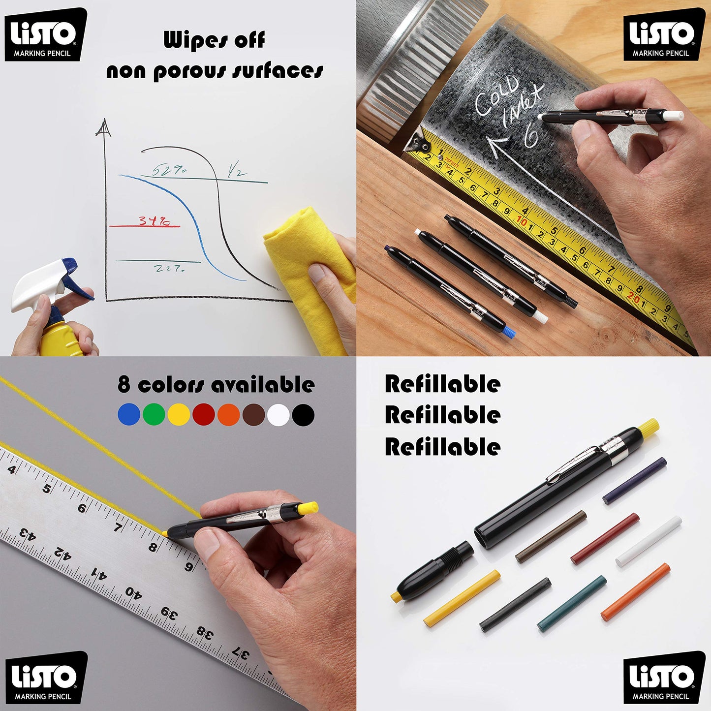 Listo 162B Marking Pencils Refill - Box of 72, Grease Pencils/China Marking Pencils/Wax Pencils - Made in USA (White)