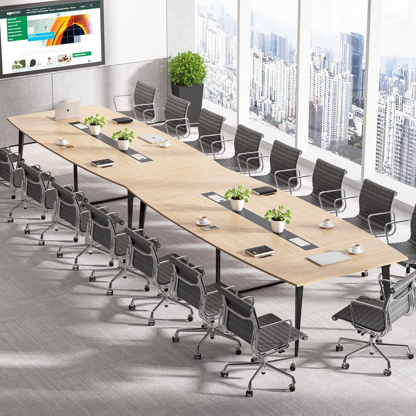 Tribesigns 8FT Conference Table - Modern Boat Shaped Meeting Table with Grommet | Light Wood Grain Finish