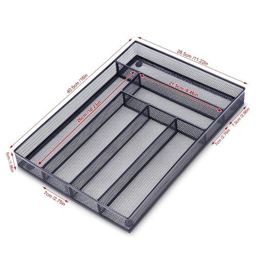 WuGeShop Desk Drawer Organizer with 6 Compartments, Mesh Drawer Organizer Tray for Stationery, Office Supplies Desktop Storage, Black