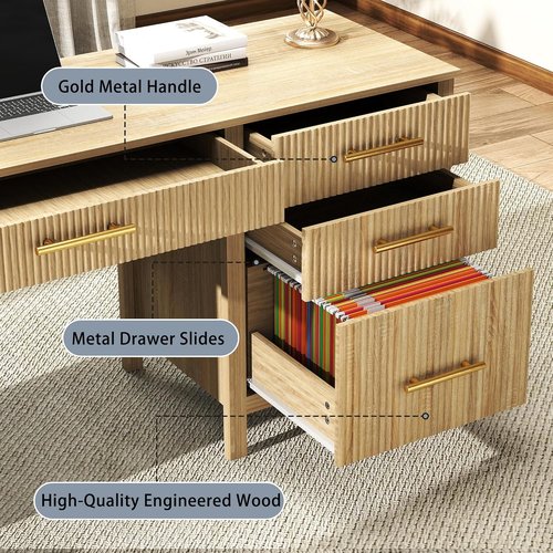 Oak Computer Desk - 54" Wooden Executive Office Desk with 4 Drawers | Stylish Home Office Solution