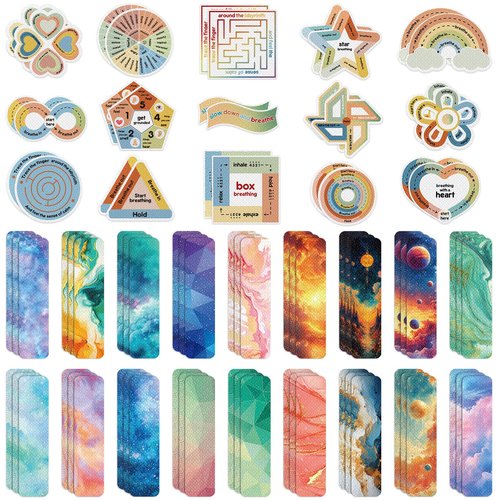 Marspark 84 Pieces Anxiety Sensory Strips with 2 Textured Anxiety Relief Sensory Stickers Mindfulness Calming Sticker for Adults & Teens Stress Relief Office Classroom School Counselor Supplies