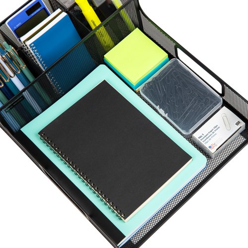 Mind Reader Desktop Organizer, File Storage, Accessory Storage, Workspace, Office, Metal Mesh, 11.5" L x 14.75" W x 5.5" H, Black