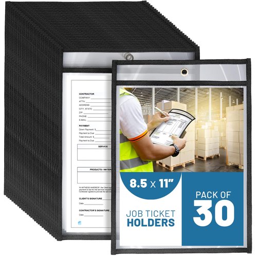 30 Pack Job Ticket Holders 8.5x11 - Work Order Plastic Sleeves for Documents - 8 1/2 x 11 Shop Ticket Holders - Dry Erase Pocket Sleeves - Dry Erase Pockets - Dry Erase Sleeve - Clear Pocket Sleeve