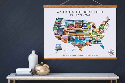 Epic Adventure Maps - USA State Travel Map Poster - Includes Push Pins + Magnetic Frame - White / 24 x 17 Inches