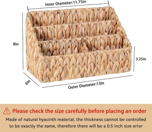DINGTAI Natural Desk Organizer - Large Water Hyacinth Mail Holder & Tabletop Storage Solution