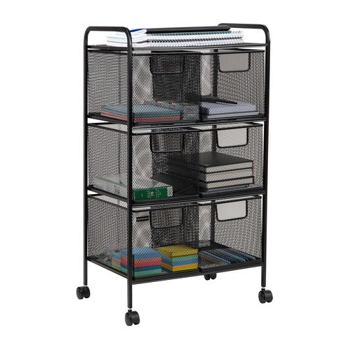 Mind Reader Multipurpose Rolling Cart with Drawers, Office Storage Organizer, Utility Cart, Metal Mesh, Black