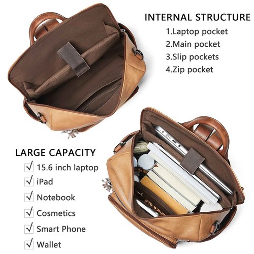 Shrrie Vegan Leather Laptop Backpack for Women 15.6 inch Work Backpack Fashion Travel Backpack Purse for Business College