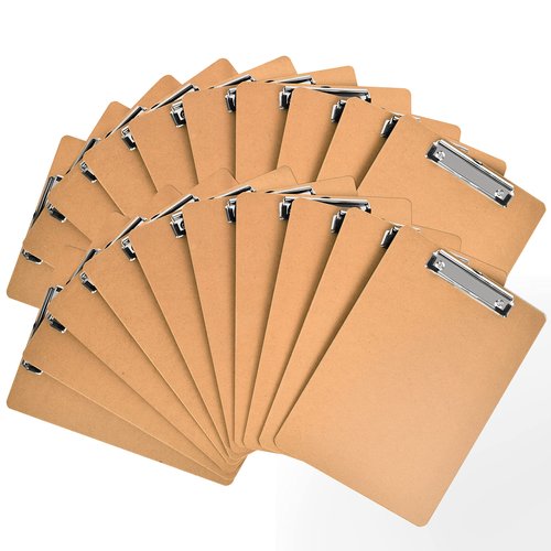 HappyHapi 20 Pack Clipboard 8.5 x 11 Letter Size Clip Boards Bulk, A4 Wooden Hardboard Office Clipboards Pack for Classroom, Work-Meetings, Brown