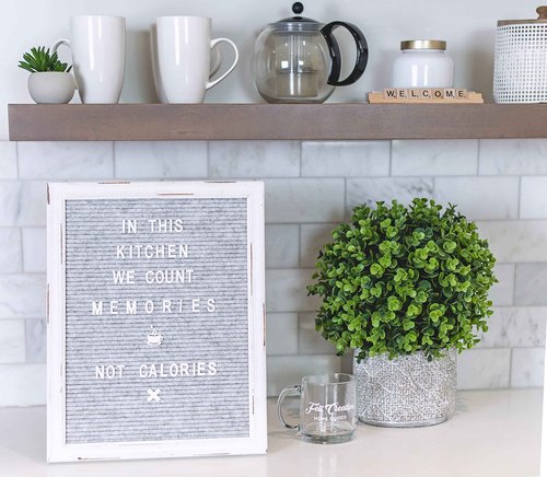 Gray Felt Letter Board Back to School Sign with Rustic Wood White Frame - Grey Farmhouse Letter Board Sign with Stand - Baby Announcement 12x16 Felt Board Changeable Message Board with 350 Letter Set