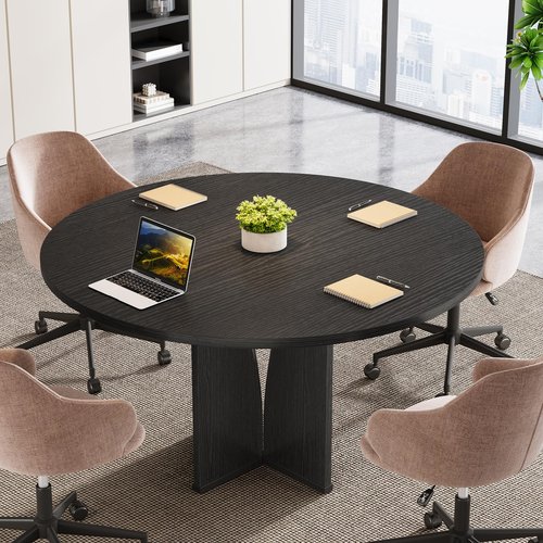 Tribesigns 39" Round Conference Table for 4, Modern Round Meeting Table with Sturdy Base, Small Compact Conference Room Tables for Office, Training, or Negotiation (Black)