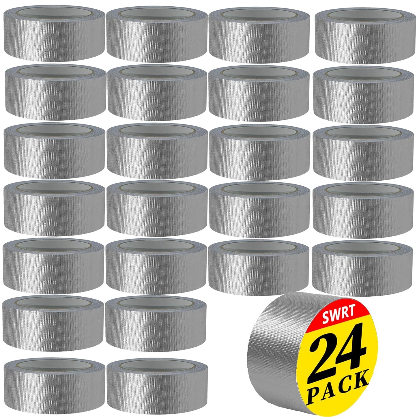 SWRT Heavy Duty Duct Tape - 24-Pack Strong Adhesive, 2 Inch x 720 Yd, Waterproof Gray for Indoor & Outdoor Repair