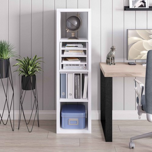 Ballucci 4-Tier Paper Sorter and File Organizer for Desk, Wood Mail Sorter, Fits into IKEA Kalax and ClosetMaid Cube Storage Shelves, Paper Tray, Mail Holder Stand for Classroom, Office, White