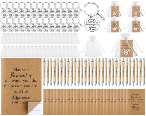 Kosiz 36 Sets Employee Appreciation Gifts Bulk Thank You Notebooks Bamboo Pens Keychains Appreciation Gifts for Students