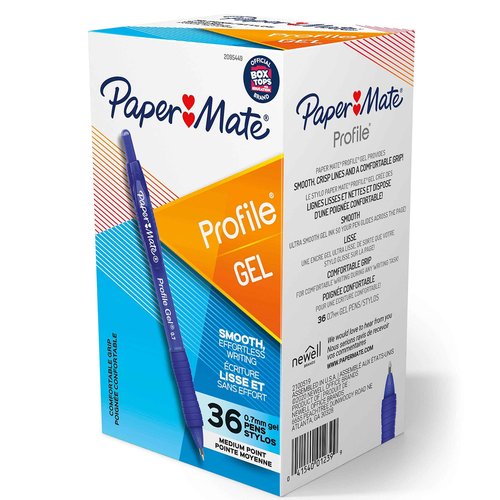 Paper Mate Gel Pen Profile Retractable Pen 0.7mm Blue 36 Count