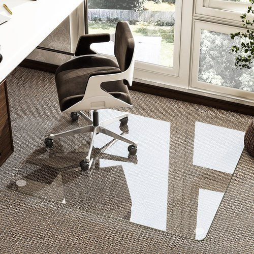HARRITPURE Tempered Glass Floor Mat - 46x46 inch Square Office Chair Mat for Carpet Clear Glass Mat for Hardwood Floor/Carpeted Floors 1/5" Thick