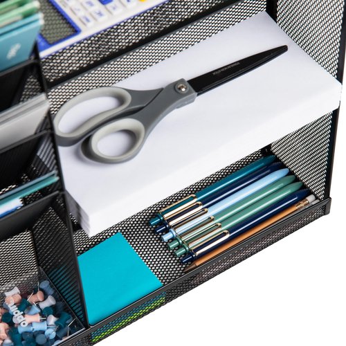 Mind Reader 4-Tier Vertical File Storage and Shelves, Desktop Organizer, Wall Mount, Office, Metal Mesh, 22.5" L x 4" W x 16" H, Black
