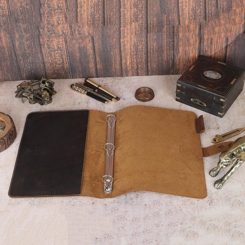 Premium Leather 3-Ring Binder Portfolio - 8.5x11 Inch Organizer Folder for Men & Women (Brown)