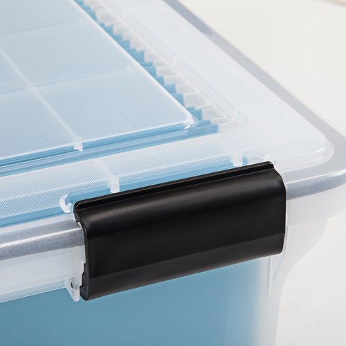 IRIS USA Plastic File Letter/Legal, Water Resistant Document Box, Durable Lid, Seal w/Secure Latching Buckles, Stackable, Nestable, WeatherPro - 1 Pack, Clear