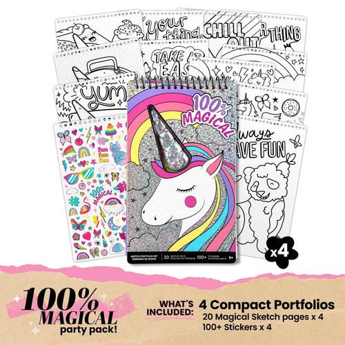 Fashion Angels Unicorn Sketch Portfolio Set Bundle, Bulk Pack of 4 Unicorn Design Sketch Books, Ideal Gift & Party Favor for Girls, Kids, Tweens