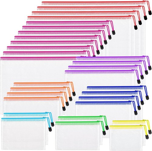 Skiennix 30-Piece Mesh Zipper Pouch Set - Clear Waterproof Storage Bags for Organizing | 8 Sizes for Home & Travel