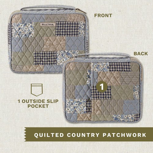 Bella Taylor Quilted Bible Cover for Women - Large Study Bible Case - Khaki Patchwork
