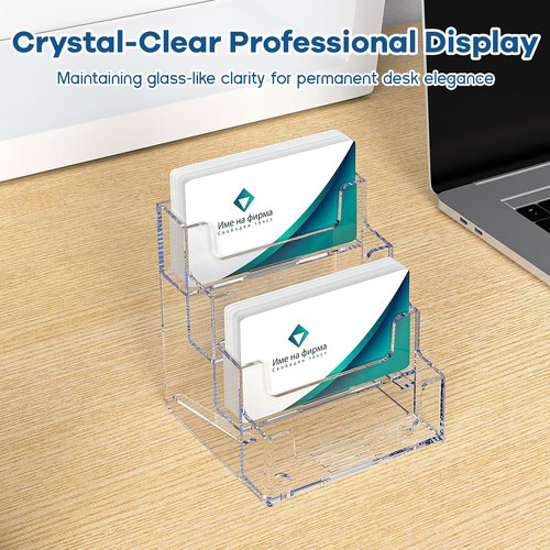 Uaimvie Acrylic Business Card Holder for Desk, Clear Plastic Business Card Stand with 4 Tier, Multiple Business Display Holder for Exhibition, Office and Hotel, 2 Pack